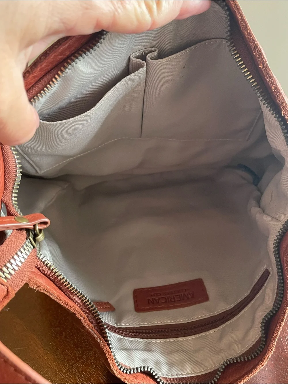 American Leather. Co  Soft Pebbled Leather Hobo Bag in Warm Brown Orangey